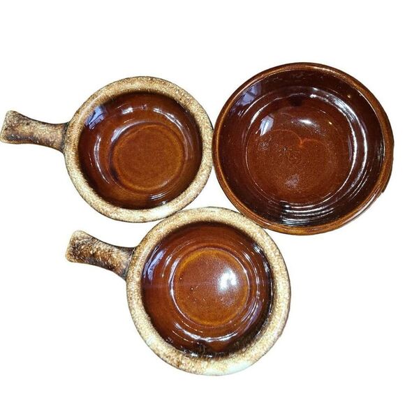 Rare Vintage Hull Handled Oven Proof Bowls and Vintage Hull Brown Drip Pottery S - Picture 4 of 6